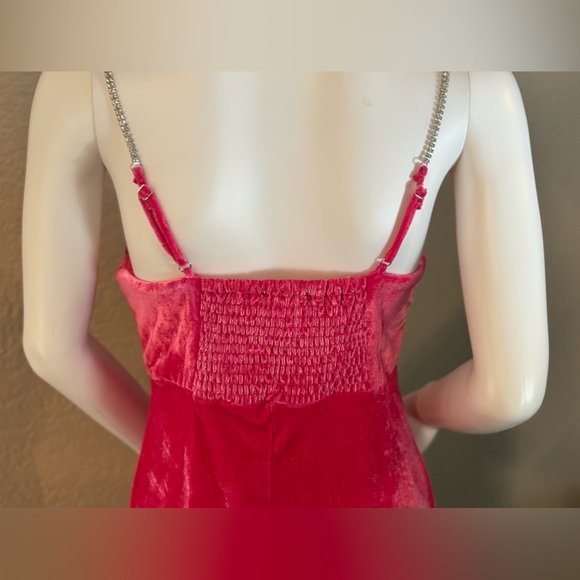 🥳♥️ Chelsea & Violet Fuschia Velvet Rhinestone Strap Mini Dress - Picture 7 of 7